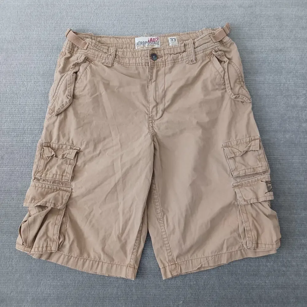 Y2K‎ Aeropostale A87 Utility Cargo Short 33x12 Beige Paratrooper Heavyweight